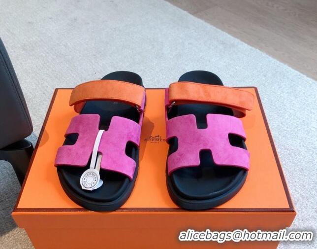 Low Price Hermes Chypre Flat Sandals in Suede Pink/Orange 425158