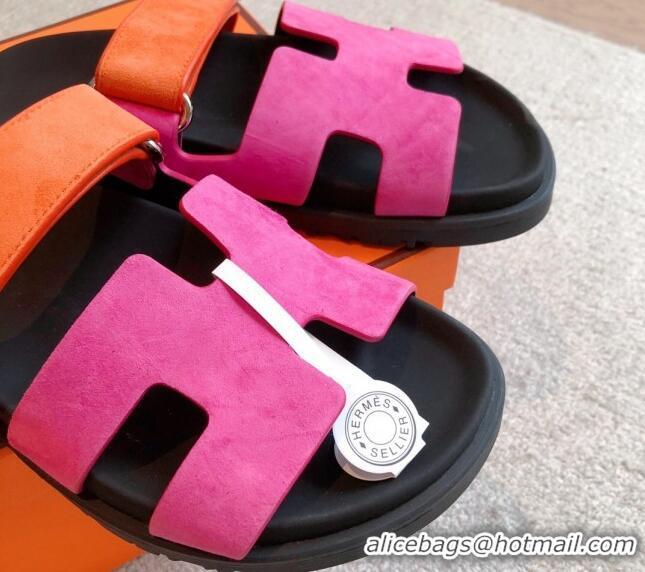 Low Price Hermes Chypre Flat Sandals in Suede Pink/Orange 425158