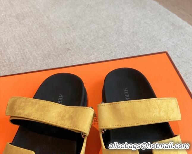 Grade Quality Hermes Chypre Flat Sandals in Suede Yellow 425159