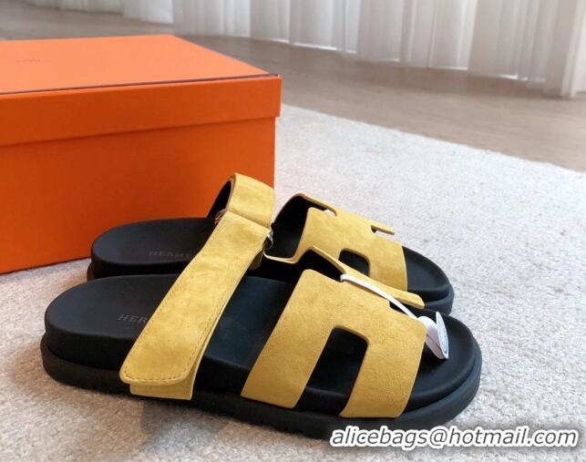 Grade Quality Hermes Chypre Flat Sandals in Suede Yellow 425159