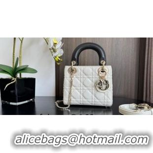 Top Grade Dior Mini Lady Dior Bag in Two-Tone Cannage Lambskin 0505 White/Black 2024