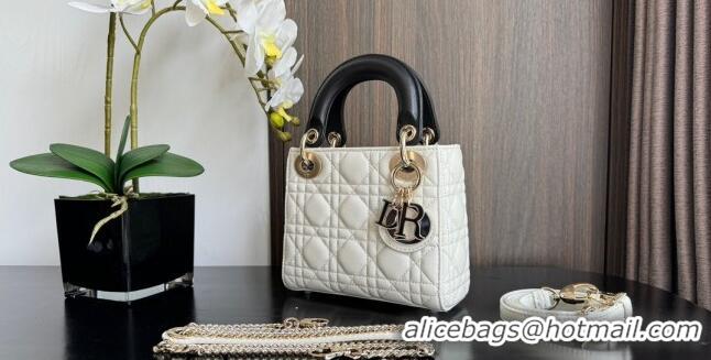 Top Grade Dior Mini Lady Dior Bag in Two-Tone Cannage Lambskin 0505 White/Black 2024