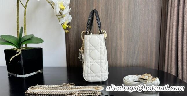 Top Grade Dior Mini Lady Dior Bag in Two-Tone Cannage Lambskin 0505 White/Black 2024