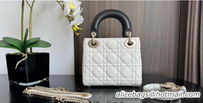 Top Grade Dior Mini Lady Dior Bag in Two-Tone Cannage Lambskin 0505 White/Black 2024