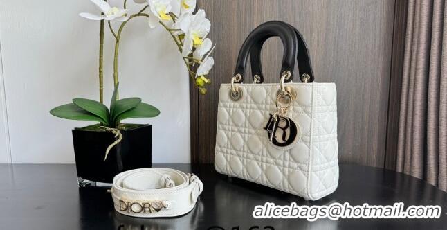 Pretty Style Dior Small Lady My ABCDior Bag in Two-Tone Cannage Lambskin CD3060 White/Black 2024