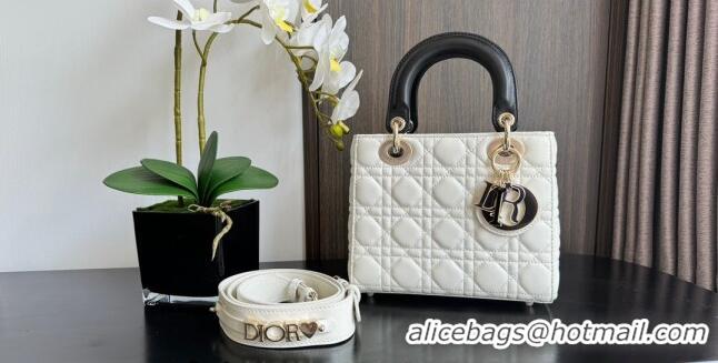 Pretty Style Dior Small Lady My ABCDior Bag in Two-Tone Cannage Lambskin CD3060 White/Black 2024