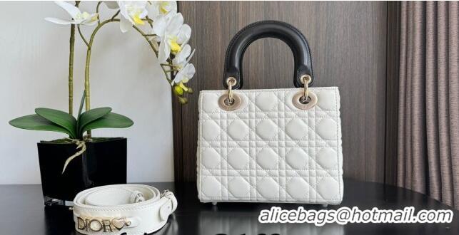 Pretty Style Dior Small Lady My ABCDior Bag in Two-Tone Cannage Lambskin CD3060 White/Black 2024