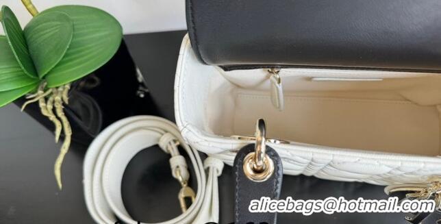 Pretty Style Dior Small Lady My ABCDior Bag in Two-Tone Cannage Lambskin CD3060 White/Black 2024