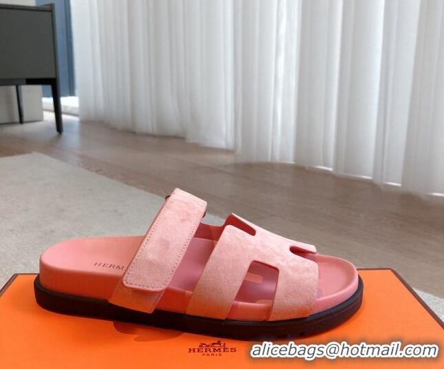 Stylish Hermes Chypre Flat Sandals in Suede Pink 425162