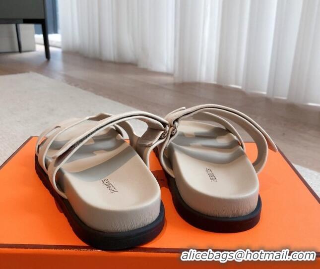 Good Looking Hermes Chypre Flat Sandals in Suede Light Grey 425163