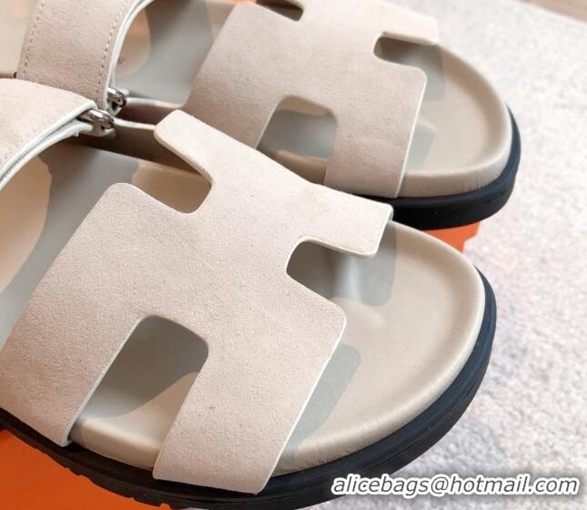 Good Looking Hermes Chypre Flat Sandals in Suede Light Grey 425163