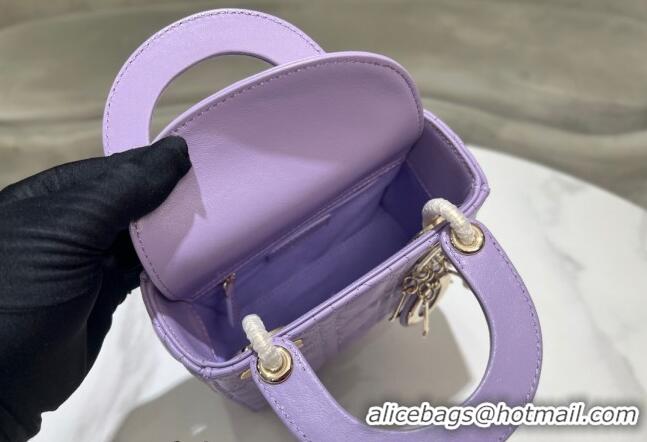 Well Crafted Dior Micro Lady Dior Bag in Cannage Lambskin 0523 Lilac Purple 2024