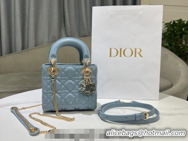 Promotional Dior Mini Lady Dior Bag in Cannage Lambskin 0523 Sky Blue 2024