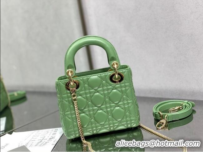 Luxury Cheap Dior Mini Lady Dior Bag in Cannage Lambskin 0523 Mint Green 2024