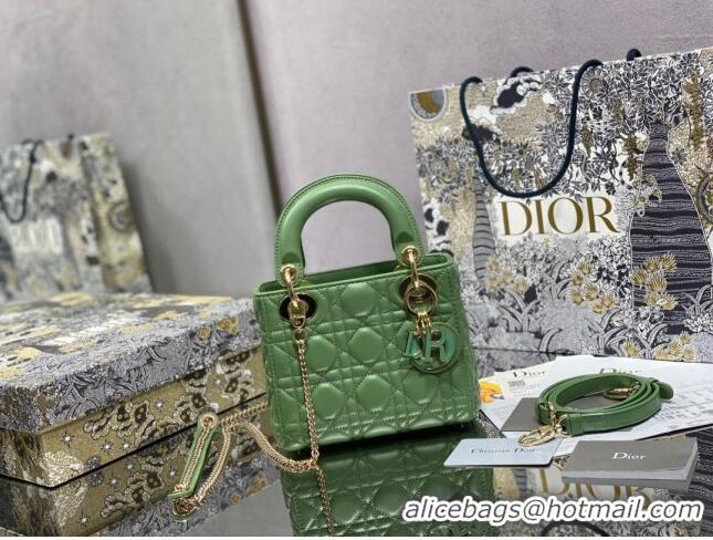 Luxury Cheap Dior Mini Lady Dior Bag in Cannage Lambskin 0523 Mint Green 2024