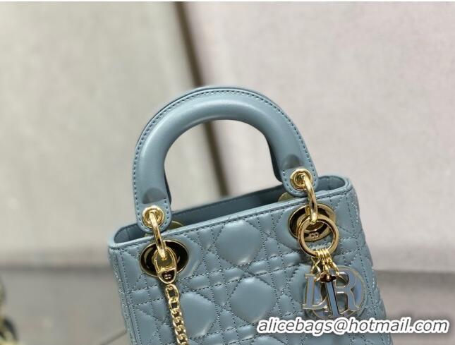 Famous Brand Dior Mini Lady Dior Bag in Cannage Lambskin 0523 Light Blue 2024