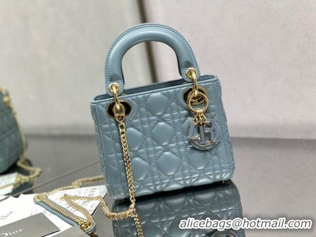 Famous Brand Dior Mini Lady Dior Bag in Cannage Lambskin 0523 Light Blue 2024