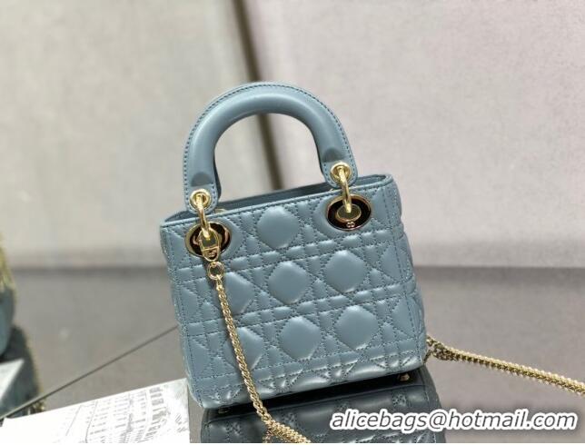 Famous Brand Dior Mini Lady Dior Bag in Cannage Lambskin 0523 Light Blue 2024