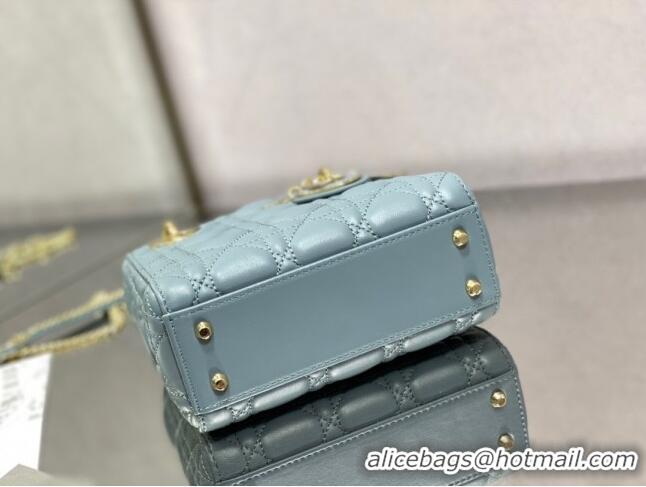 Famous Brand Dior Mini Lady Dior Bag in Cannage Lambskin 0523 Light Blue 2024