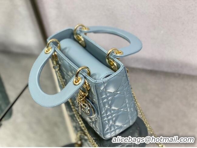 Famous Brand Dior Mini Lady Dior Bag in Cannage Lambskin 0523 Light Blue 2024