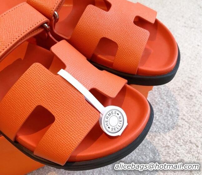 Purchase Hermes Chypre Flat Sandals in Palm-Grained Calfskin Orange 425170