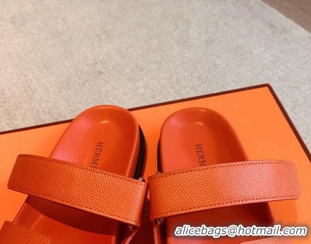 Purchase Hermes Chypre Flat Sandals in Palm-Grained Calfskin Orange 425170