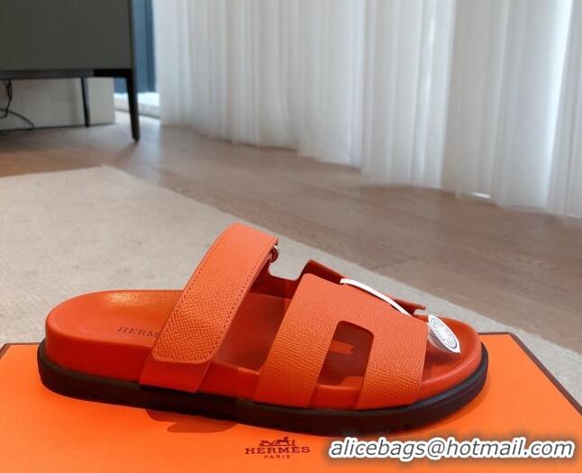 Purchase Hermes Chypre Flat Sandals in Palm-Grained Calfskin Orange 425170