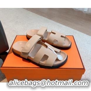 Charming Hermes Chypre Flat Sandals in Smooth Calfskin Nude 425173