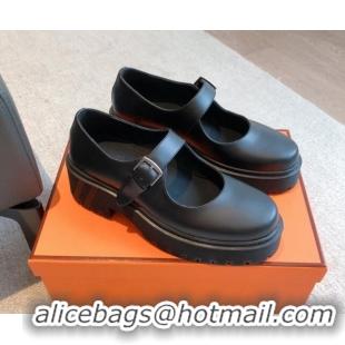 Grade Quality Hermes Platform Mary Janes Loafers in Calfskin Black 425180