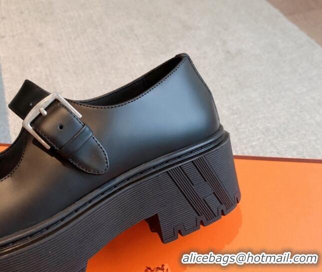 Grade Quality Hermes Platform Mary Janes Loafers in Calfskin Black 425180