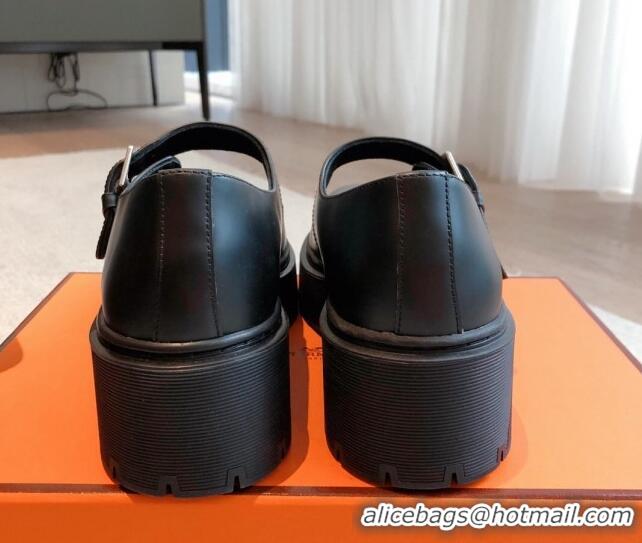 Grade Quality Hermes Platform Mary Janes Loafers in Calfskin Black 425180