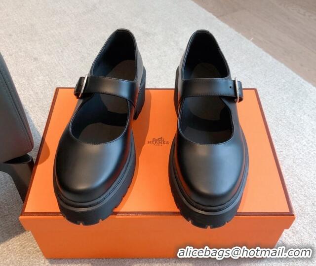 Grade Quality Hermes Platform Mary Janes Loafers in Calfskin Black 425180