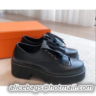 Unique Style Hermes Platform Lace-ups in Calfskin with Fringe Black 425181