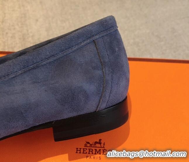 Good Quality Hermes Royal Loafers in Suede with Fringe Dark Blue 425190