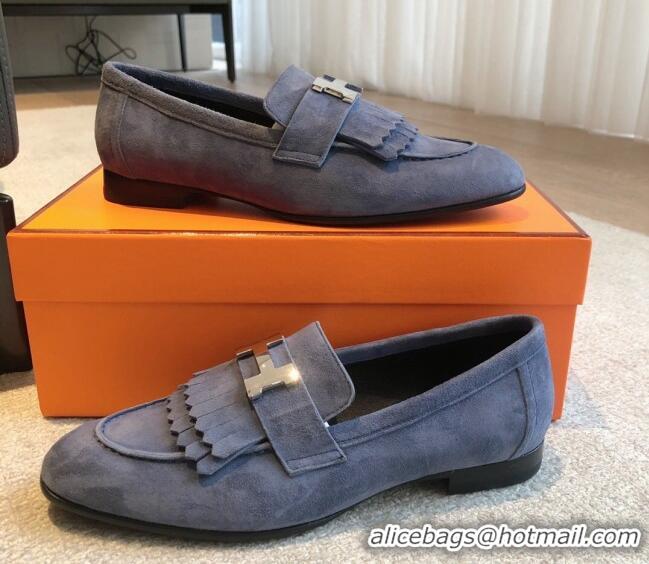 Good Quality Hermes Royal Loafers in Suede with Fringe Dark Blue 425190