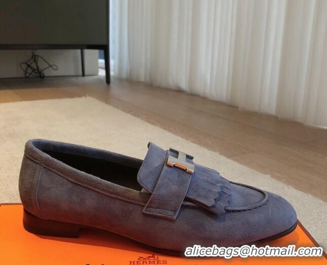 Good Quality Hermes Royal Loafers in Suede with Fringe Dark Blue 425190