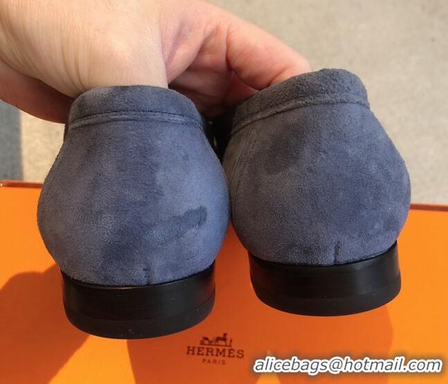 Good Quality Hermes Royal Loafers in Suede with Fringe Dark Blue 425190