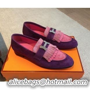 Most Popular Hermes Royal Loafers in Suede with Fringe Pink/Purple 425191