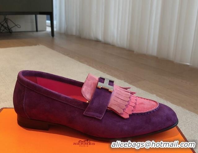 Most Popular Hermes Royal Loafers in Suede with Fringe Pink/Purple 425191