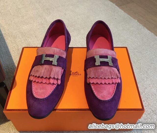 Most Popular Hermes Royal Loafers in Suede with Fringe Pink/Purple 425191