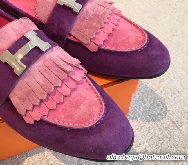 Most Popular Hermes Royal Loafers in Suede with Fringe Pink/Purple 425191