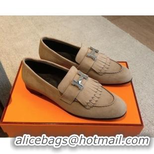 Grade Quality Hermes Royal Loafers in Suede with Fringe Beige 425192