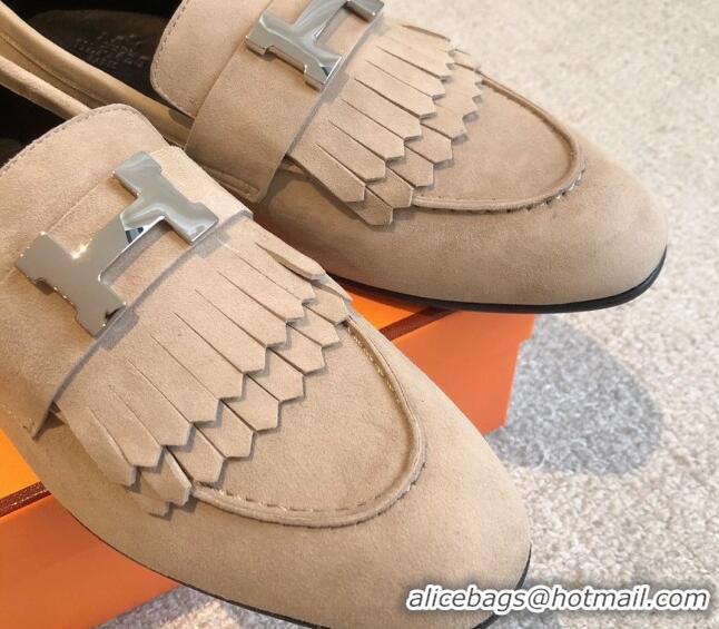 Grade Quality Hermes Royal Loafers in Suede with Fringe Beige 425192