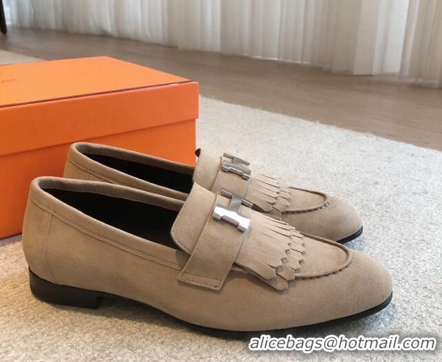 Grade Quality Hermes Royal Loafers in Suede with Fringe Beige 425192