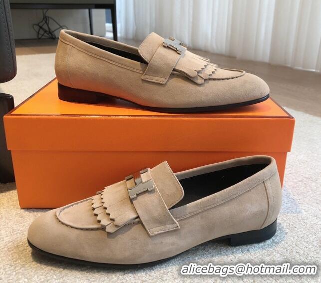 Grade Quality Hermes Royal Loafers in Suede with Fringe Beige 425192