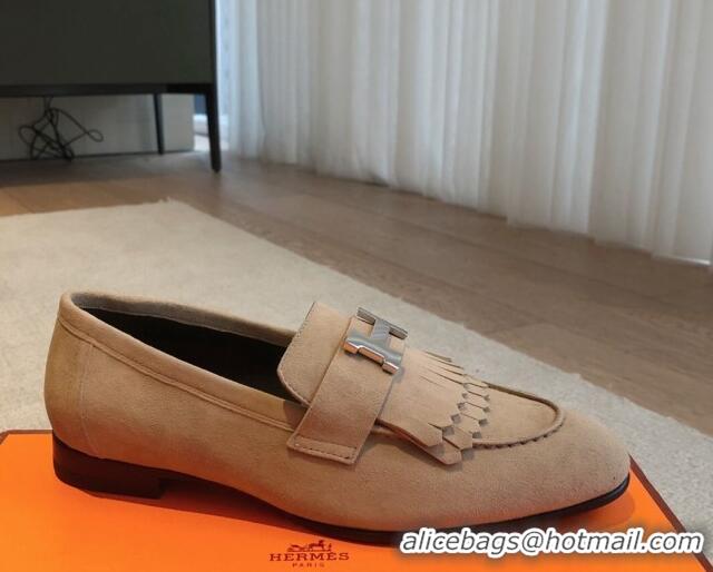 Grade Quality Hermes Royal Loafers in Suede with Fringe Beige 425192