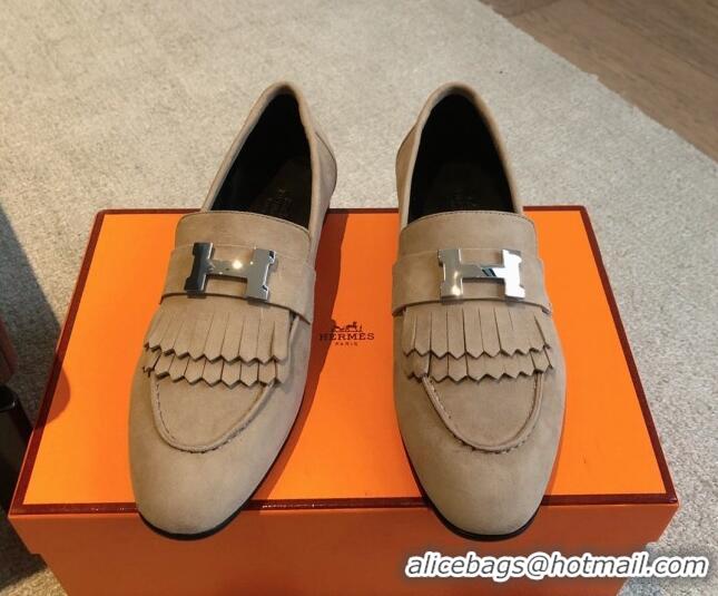 Grade Quality Hermes Royal Loafers in Suede with Fringe Beige 425192