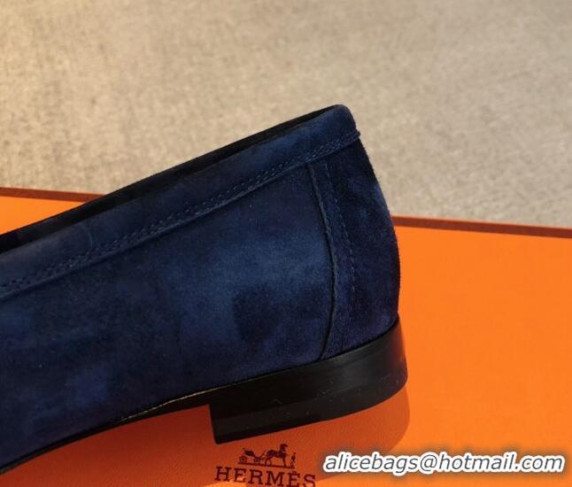 Best Grade Hermes Royal Loafers in Suede with Fringe Blue/Green 425193