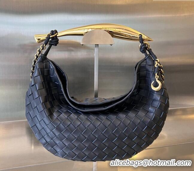 Buy Discount Bottega Veneta Sardine Top handle Bag With Chain Intrecciato Leather 776768 Space Blue 2024