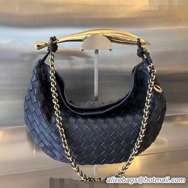 Buy Discount Bottega Veneta Sardine Top handle Bag With Chain Intrecciato Leather 776768 Space Blue 2024